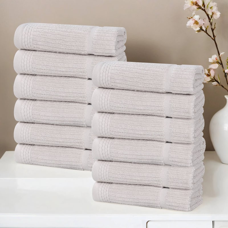 Superior Milo Smart Twist Viscose Cotton Blend Face Towels Washcloths, Set of 12 - Silver