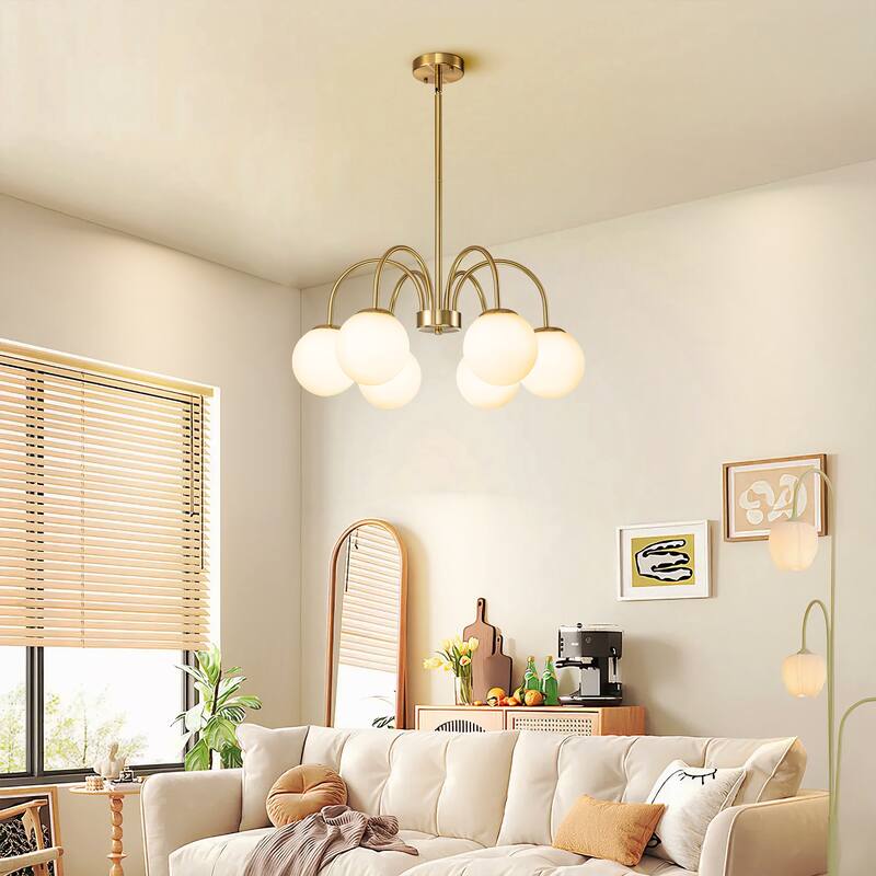6/10-Light Modern Linear Sputnik Cluster Frosted Opaque Glass Globe Bubble Chandelier for Dining Room