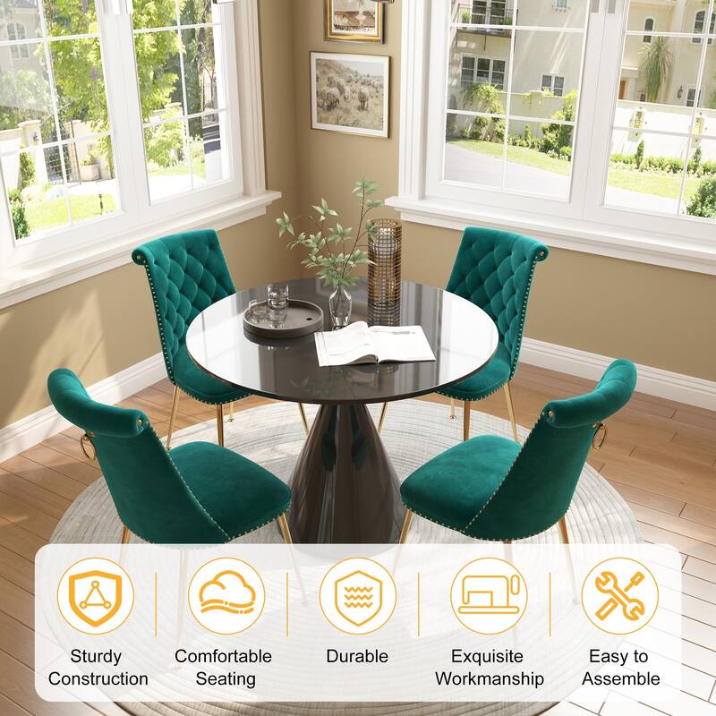 48" Light Luxury Black High Gloss Large Countertop Dining Table with Velvet Dining Chair Set