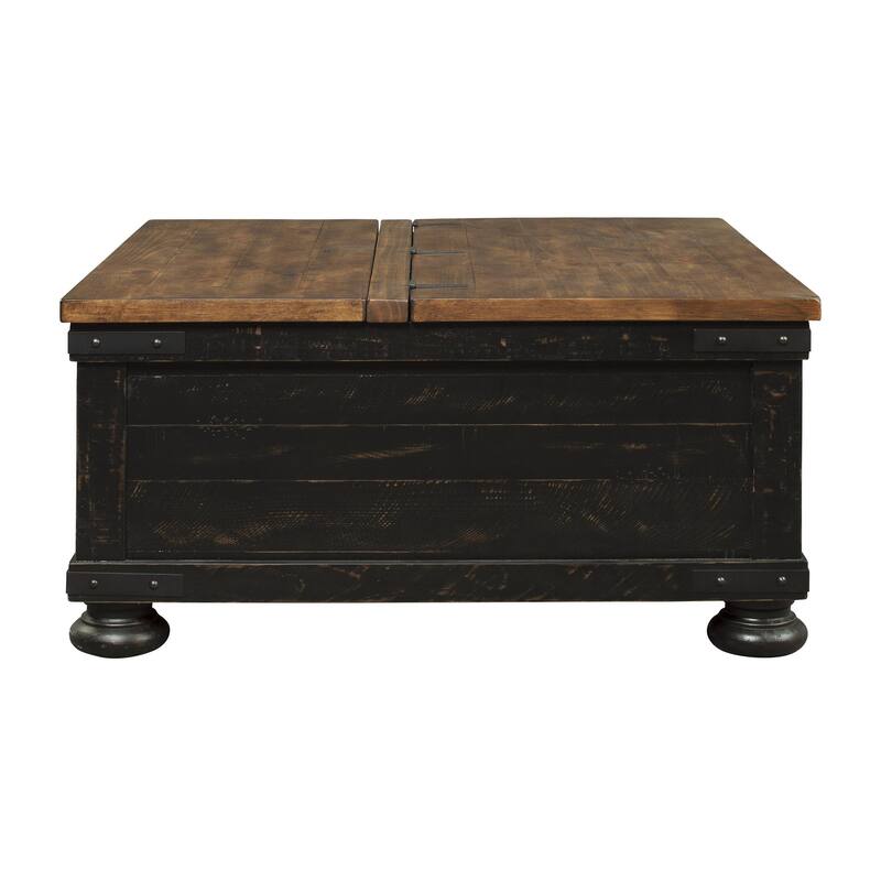 Square Wooden Lift Top Cocktail Table with Trunk Storage, Brown and Black