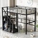 preview thumbnail 1 of 20, Twin Size Metal Bed Frame with Storage Staircase and Small Open Wardrobe, Kids Loft Bed with Metal Mesh Board Black