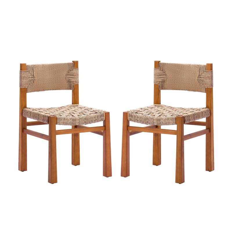 Christopher Knight Home - Acacia Wood Outdoor Patio Dining Chairs with Wicker Seat (Set of 2)