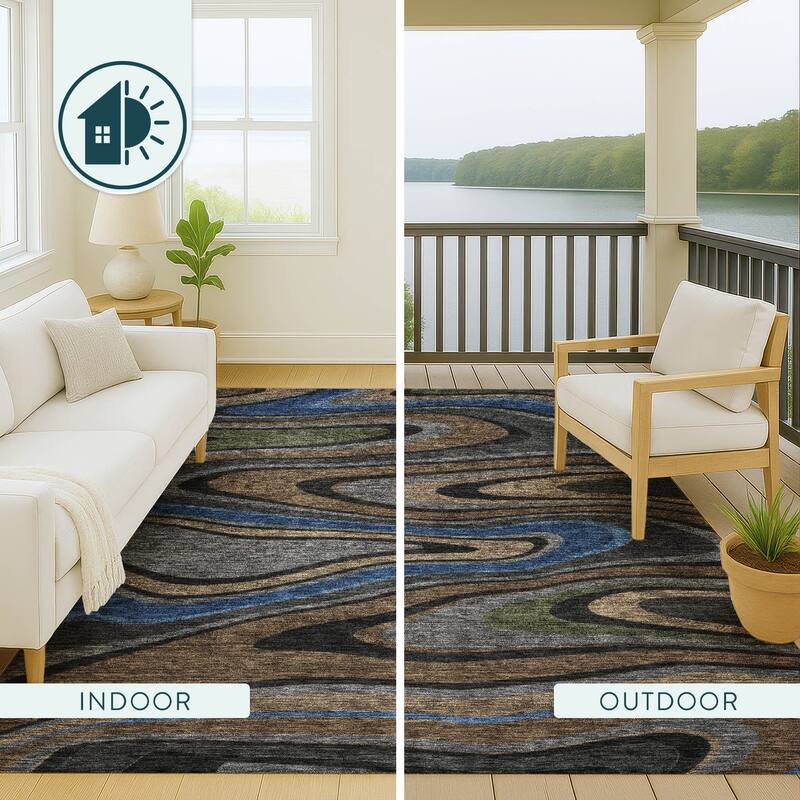 Machine Washable Indoor/ Outdoor Abstract Busey Chantille Rug