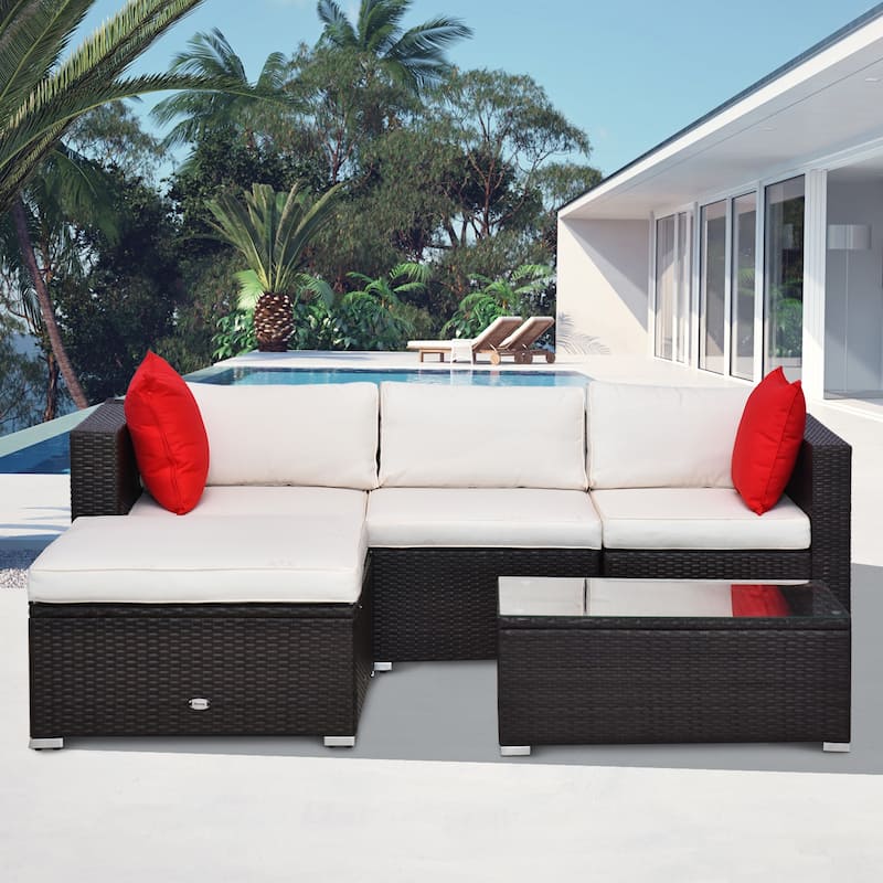 Outsunny Deluxe Outdoor Rattan Wicker 5-Piece Patio Furniture Set