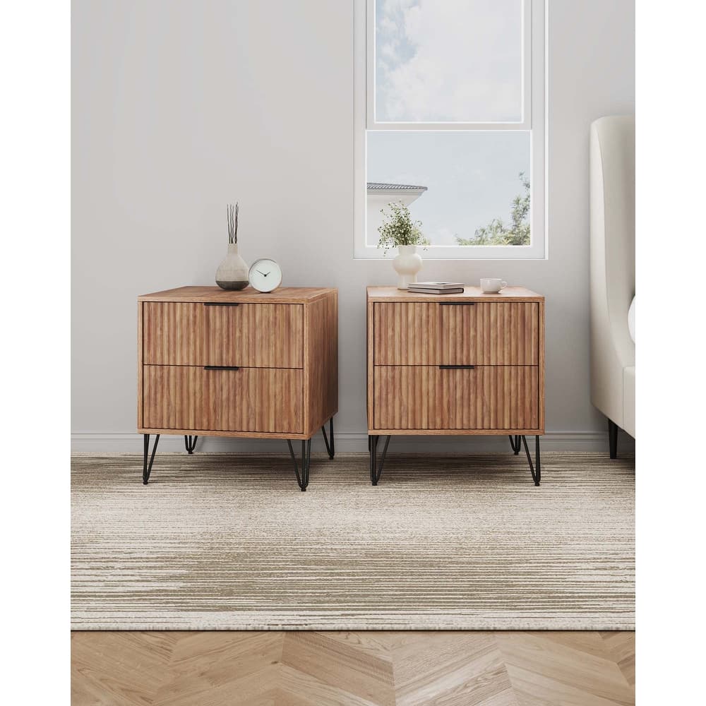 Manhattan Comfort Dumbo Mid Century 2 Drawer Nightstand Set of 2.