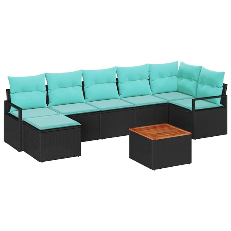 vidaXL 8 Garden Sofa Set with Cushions Black/Grey Poly Rattan - 113 x 48 x 27.2