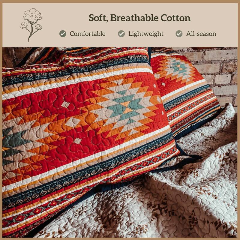 Paseo Road Del Sol Aztec Western Bedding 3 Piece Reversible Quilt Set with Pillow Shams