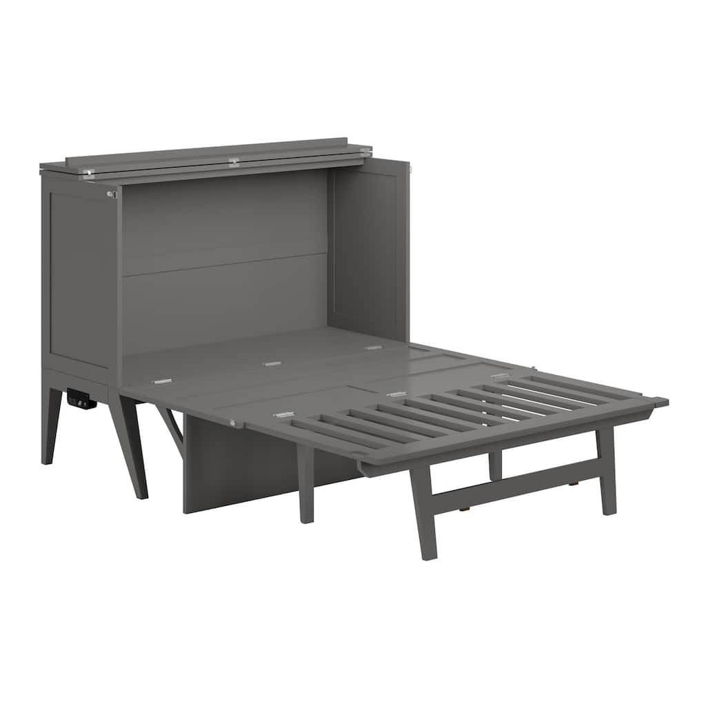 Murphy Bed Desk Full Size - Folding Bed with Memory Foam Mattress & USB - Grey Home Office Space Saver