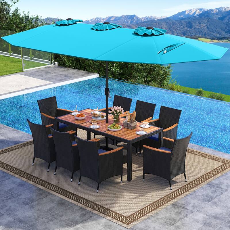 Costway 11 PCS Patio Wicker Dining Set with Double-Sided Outdoor - See Details
