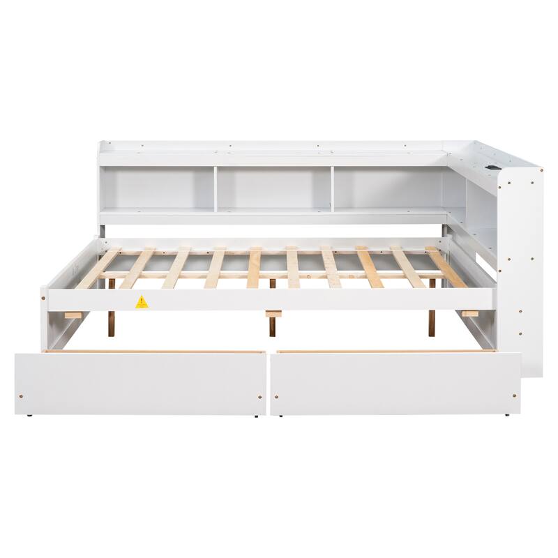 Bed with L-shaped Bookcases, Drawers