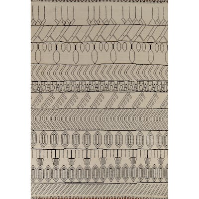 Moroccan Style Area Rug Hand-Knotted Oriental Beige Wool Carpet - 7'9"x 10'6"