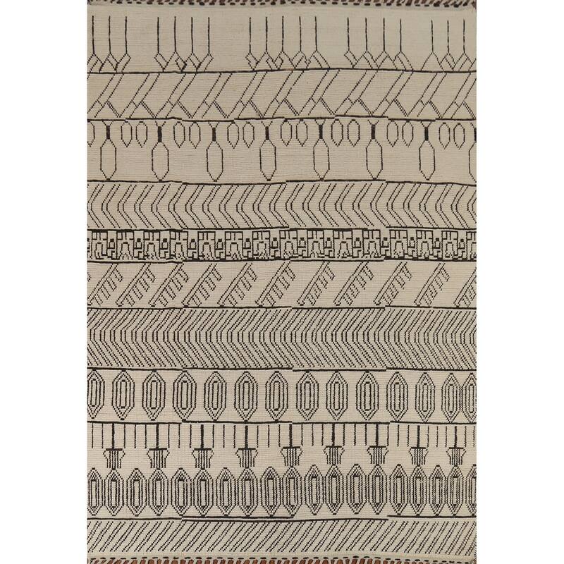 Moroccan Style Area Rug Hand-Knotted Oriental Beige Wool Carpet - 7'9"x 10'6"