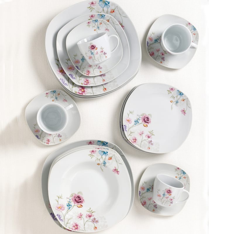 20 Pc. Square Dinnerware Set Service for 4-Small Floral Design