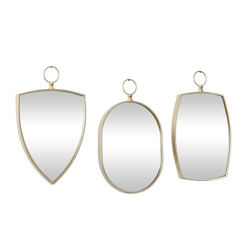 Wooden Handmade Varying Shapes Wall Mirror with Ring Top - Set of 3 Gold - Roche River Decor