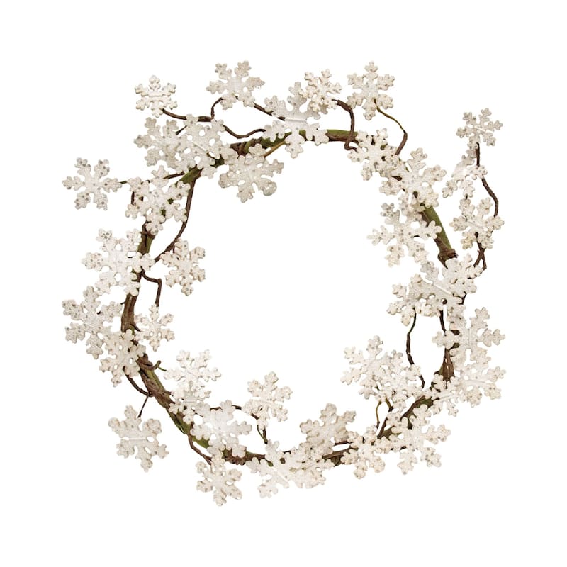 Glittered Wood Snowflake Wreath - White
