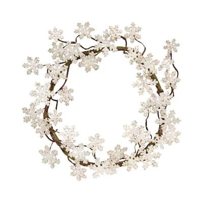 Glittered Wood Snowflake Wreath - White