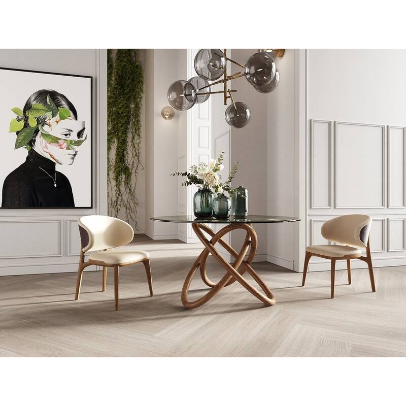 Modrest Mason Modern Round Glass & Walnut Dining Table