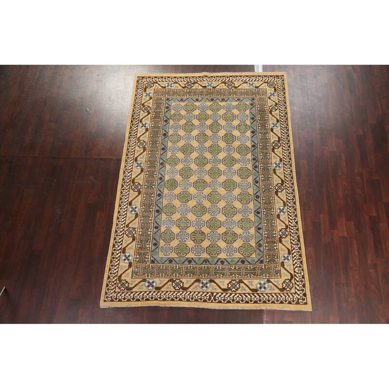 Vegetable Dye Khotan Oriental Wool Area Rug Hand-knotted Office Carpet - 6'4" x 9'4"