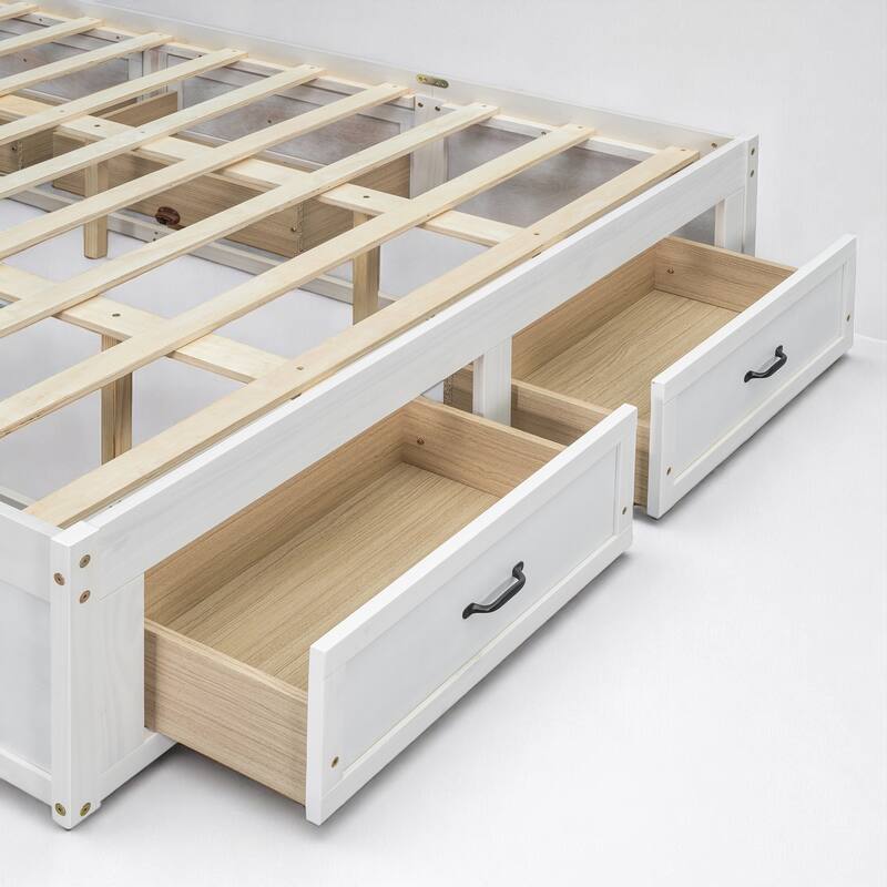 Full/Queen Platform Bed with 6 Storage Drawers, Modern Wood Frame with Slats, No Box Spring Needed
