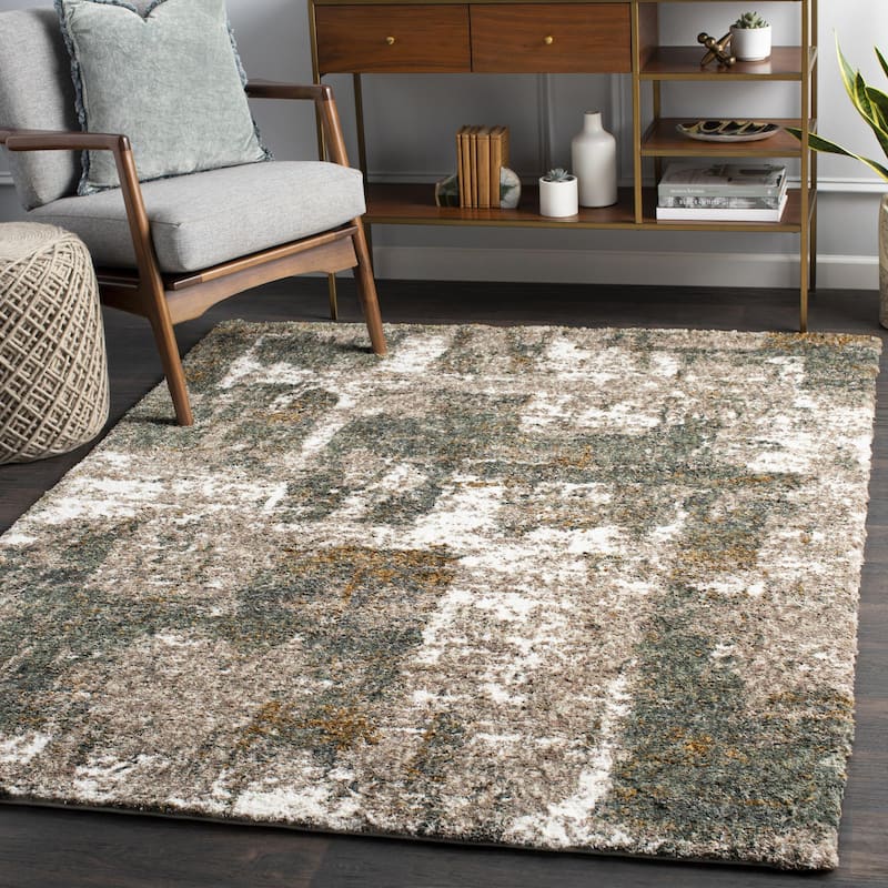 Artistic Weavers Alfie Abstract Colorblock Modern Shag Area Rug - 5' 3" x 7' - Sage/Gold