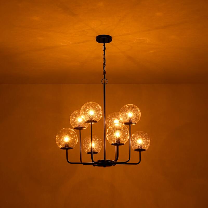 Modern 2-Tier Seeded Glass Globe Bubble Round Chandelier 27in Width