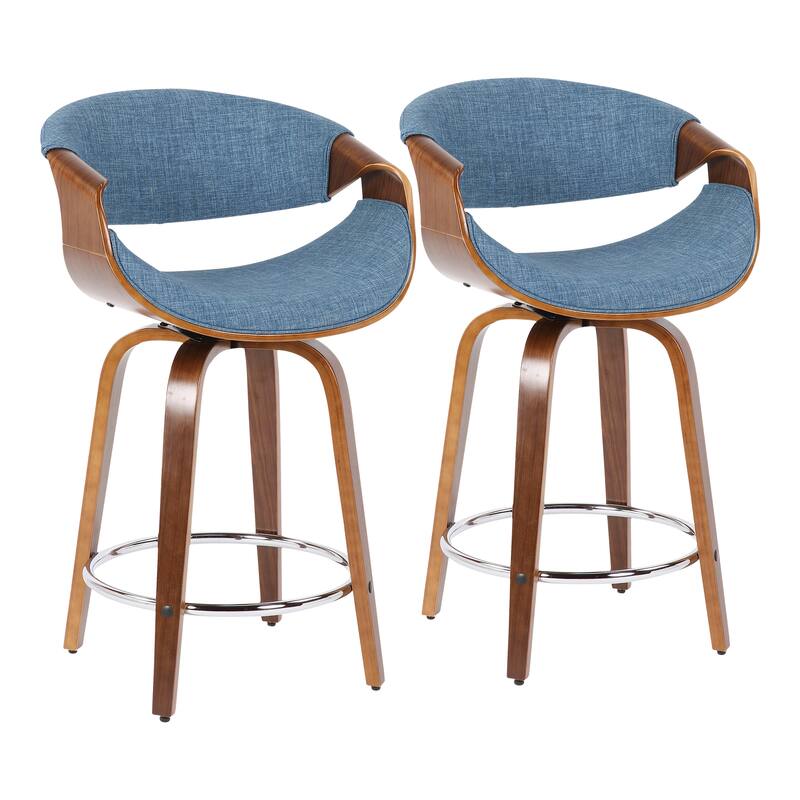 Carson Carrington Sauda 24" Fixed-Height Counter Stools with Bent Wood Legs & Round Footrest (Set of 2)
