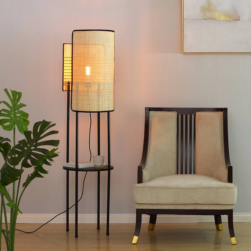 VidaLite Mazal - Floor Lamp with Shelf - Elegant Wire Frame and Black Velvet Accents, E26 Bulb and Dimmable, UL