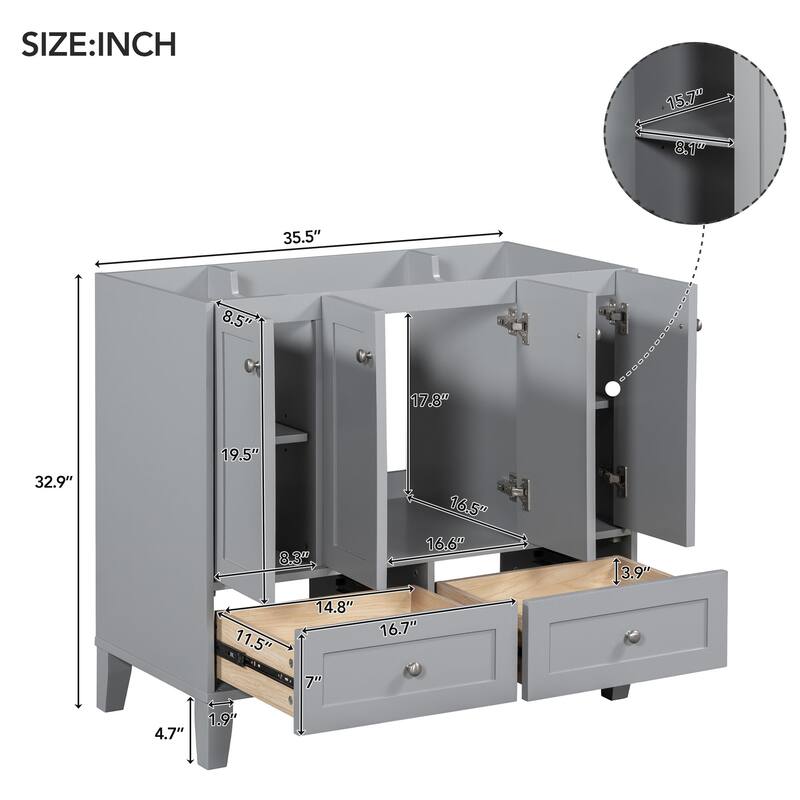 Bathroom Vanity Base Cabinet with 4 Soft Closing Doors & 2 Drawers (Without Sink)
