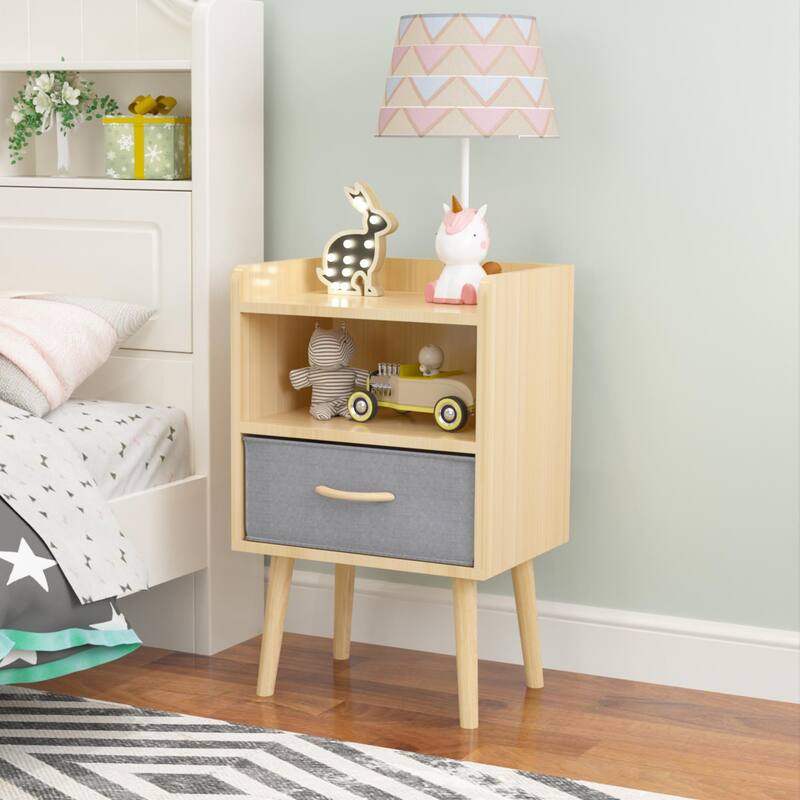 Modern Wooden Nightstand with 2 Drawers for Bedroom Storage - Oak