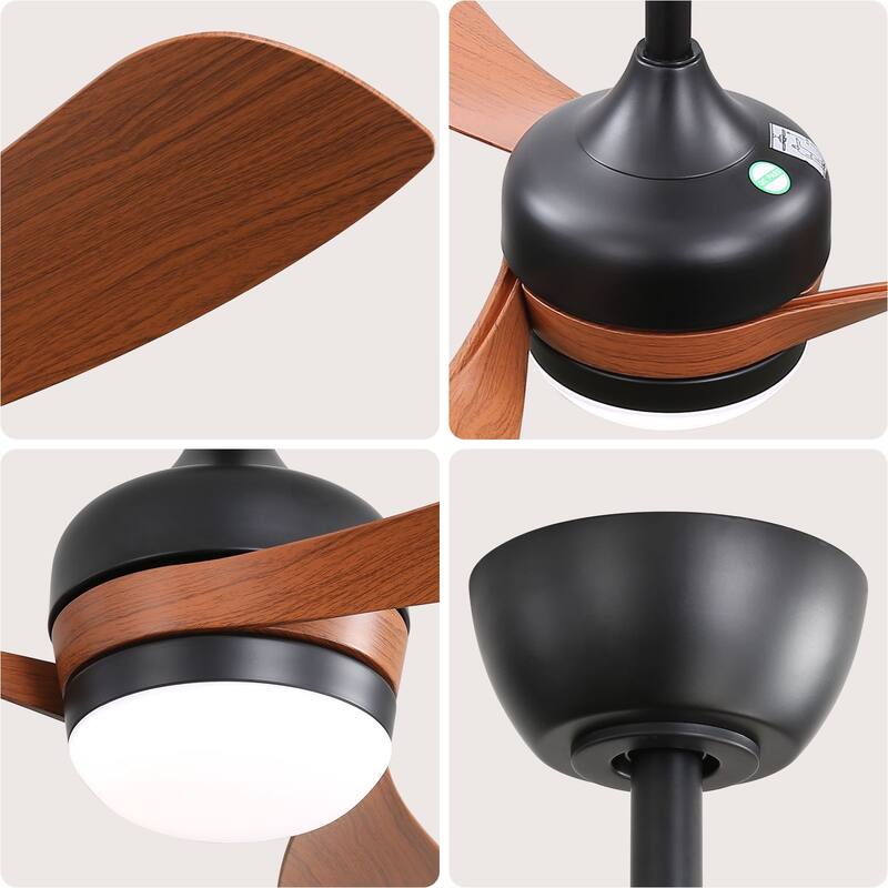 52" Ceiling Fan with LED Light, Remote Control,3 ABS Blades - Brown