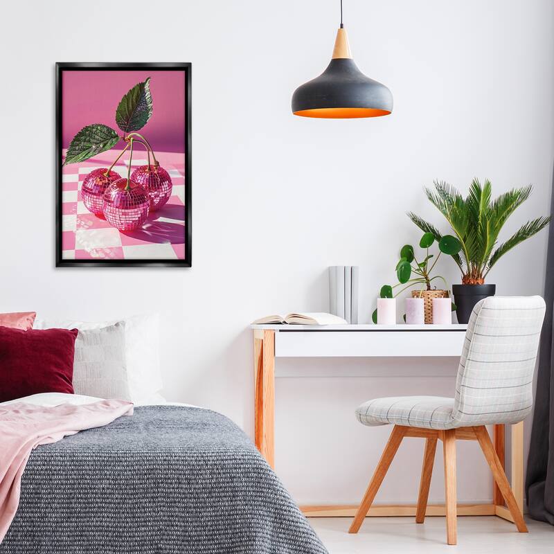 Stupell Disco Cherries on Checkered Framed Floater Canvas Wall Art Design By LSR Design Studio
