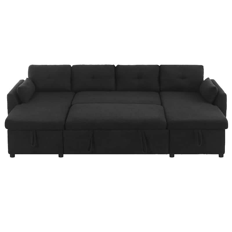 Teddy Fabric Sectional Sofa Convertible Sleeper Sofa Modern U-Shaped Couch Dual Storage Chaise Lounge with Pockets and USB Ports