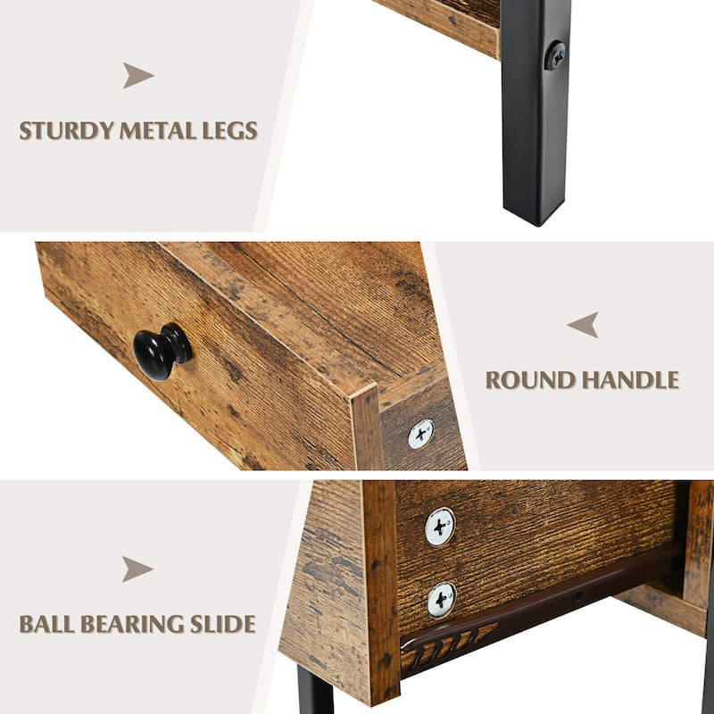 Gymax 2PCS Industrial End Side Table Nightstand with Drawer Shelf - 16'' x 16'' x 22''
