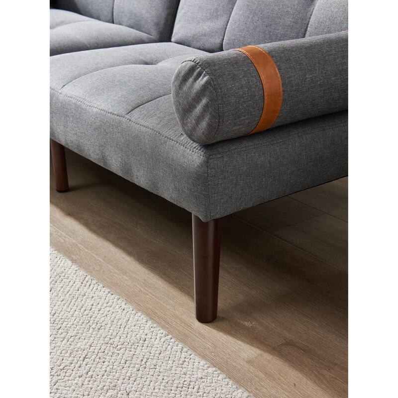 Convertible Sofa Bed Futon with Solid Wood Legs in Linen Fabric