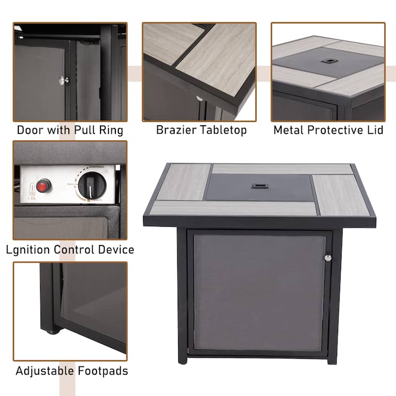 32 In. Iron Teslin Square Gas Fire Pit Table