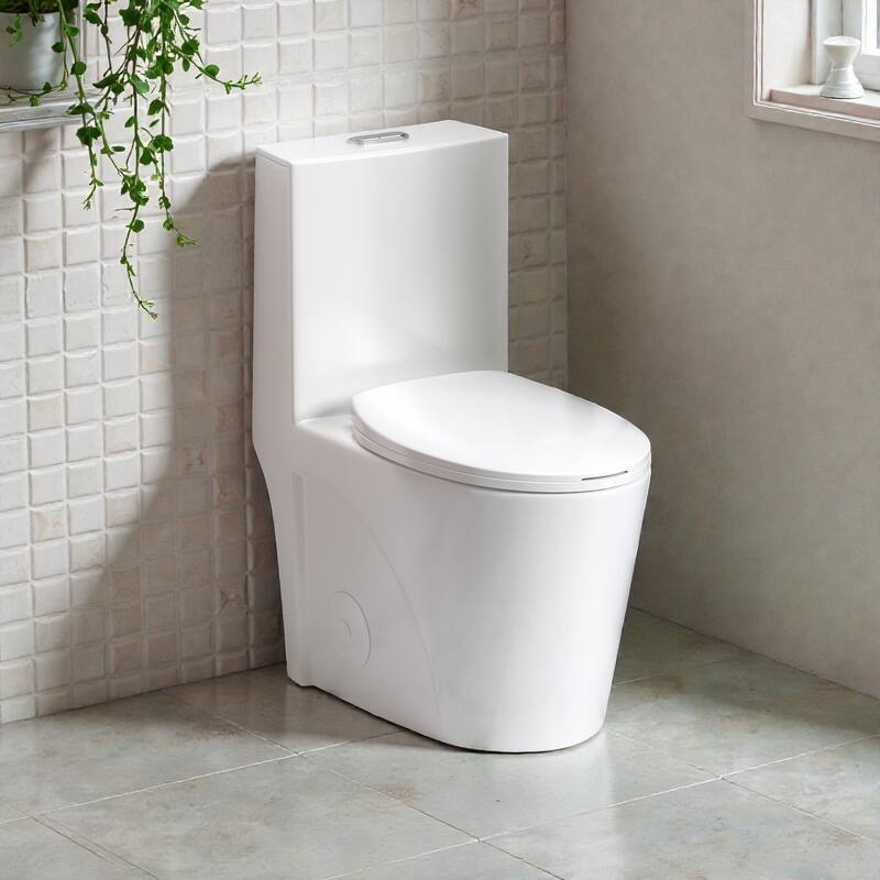 One Piece Elongated Toilet Tornado Flush. ADA Comfort Height 16.25 Inch. Dual Flush 1.1 1.6 GPF. MAP 1000g - Gloss White