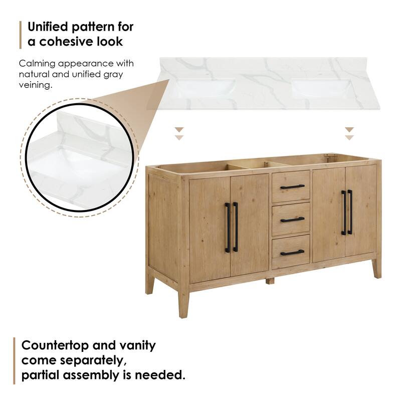 Altair Laurel Bath Vanity with Calacatta White Quartz Stone Countertop without Mirror