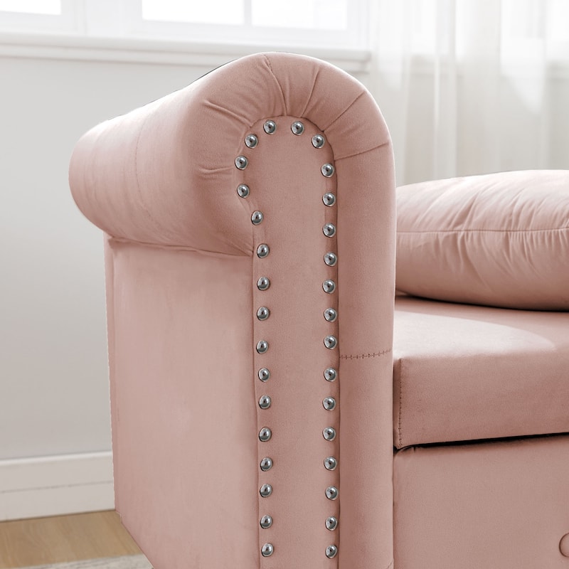 Kimberly Velvet Chaise Lounge with Storage and Pillow by GDFStudio - 58.26"L x27.9"W x 28.3"H