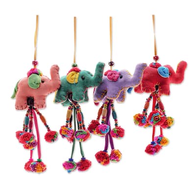 Novica Handmade Pompom Parade Cotton-Blend Ornaments (Set Of 4)