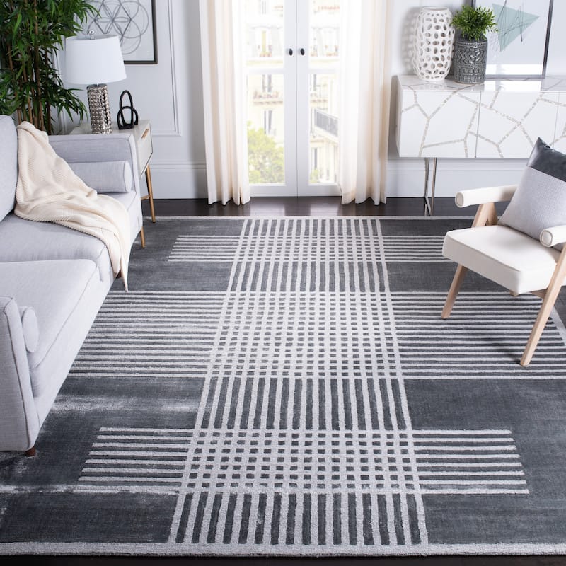 SAFAVIEH Handmade Mirage Shinar Modern Abstract Viscose Rug - 8' x 10' - Dark Grey