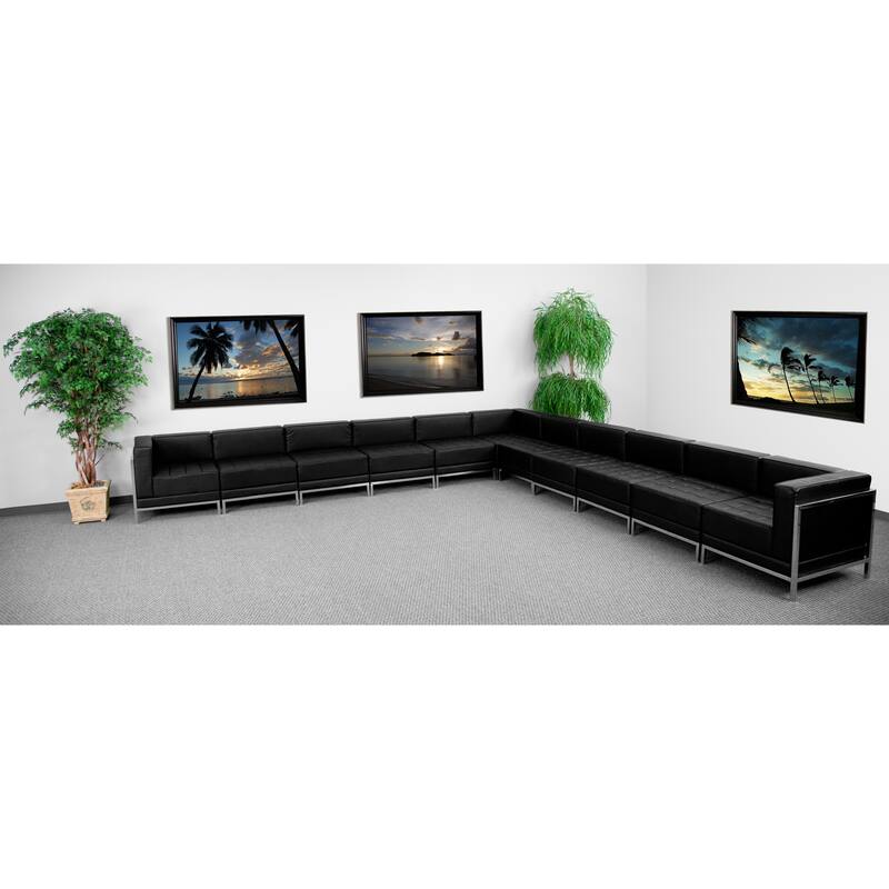11 PC LeatherSoft Modular Sectional Configuration - Stainless Steel Legs