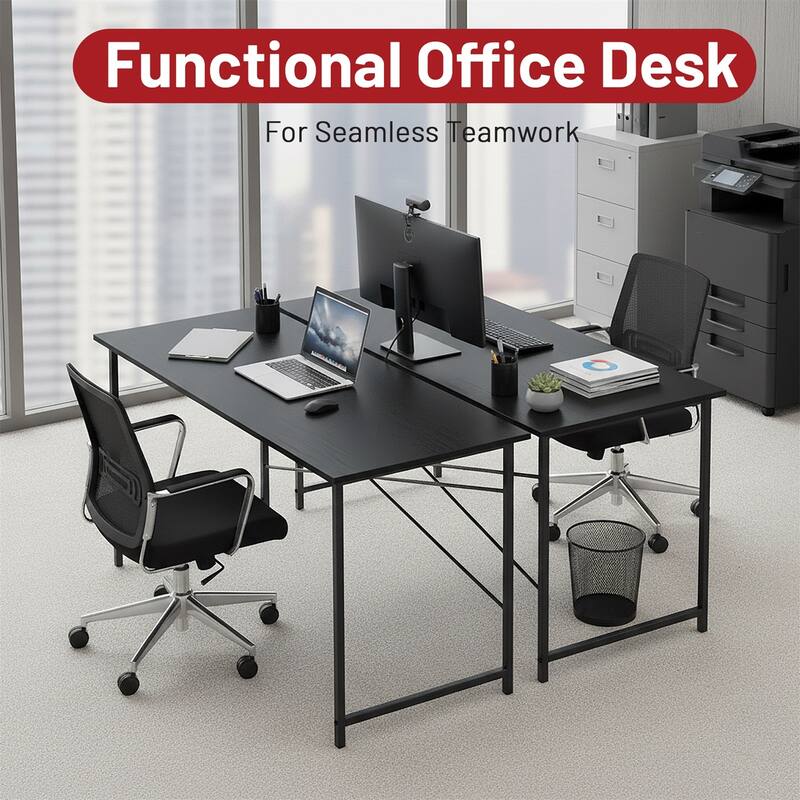 Computer Desk, 40-63 Inch Home Office Desk, Gaming Writing Work from Home Study Desk, Large Legroom, Sturdy Metal Frame