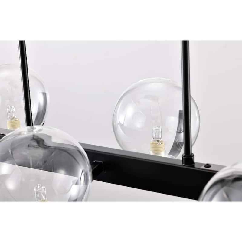 25" Element Matte Black 6-Light Linear Chandelier with Glass Globe Shade