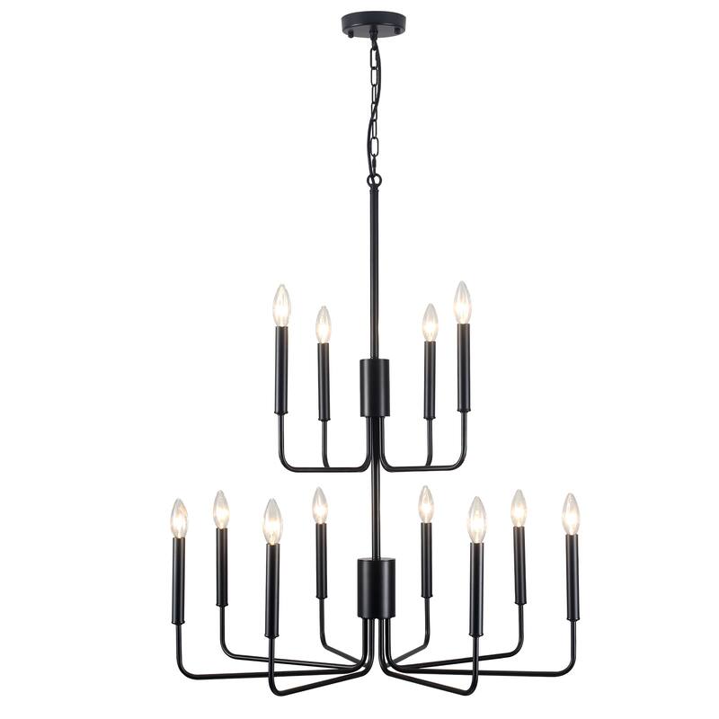 2-Tier Candle Style Chandelier Farmhouse Light Fixture for Living Room Kitchen Island Bedroom Entryway - N/A