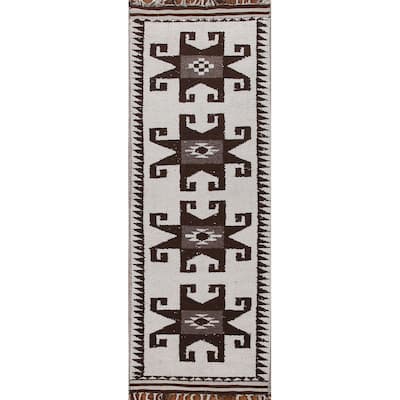 Natural Dye Tribal Beige Anatolian Runner Rug Hand-knotted Wool Carpet - 3'5"x 11'8"