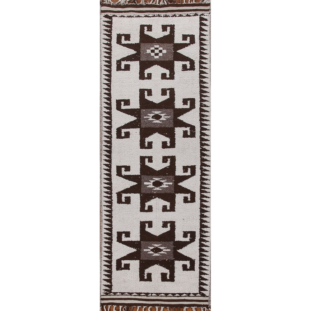 Natural Dye Tribal Beige Anatolian Runner Rug Hand-knotted Wool Carpet - 3'5"x 11'8"