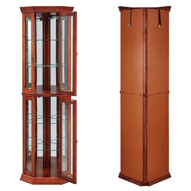 Corner Curio Cabinet w/ Lights, Adjustable Shelves (Bulb Not Included)