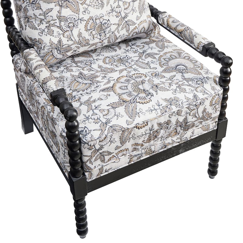 Roundhill Furniture Belvoir Upholstered Spool Accent Chair with Turned Wood Frame