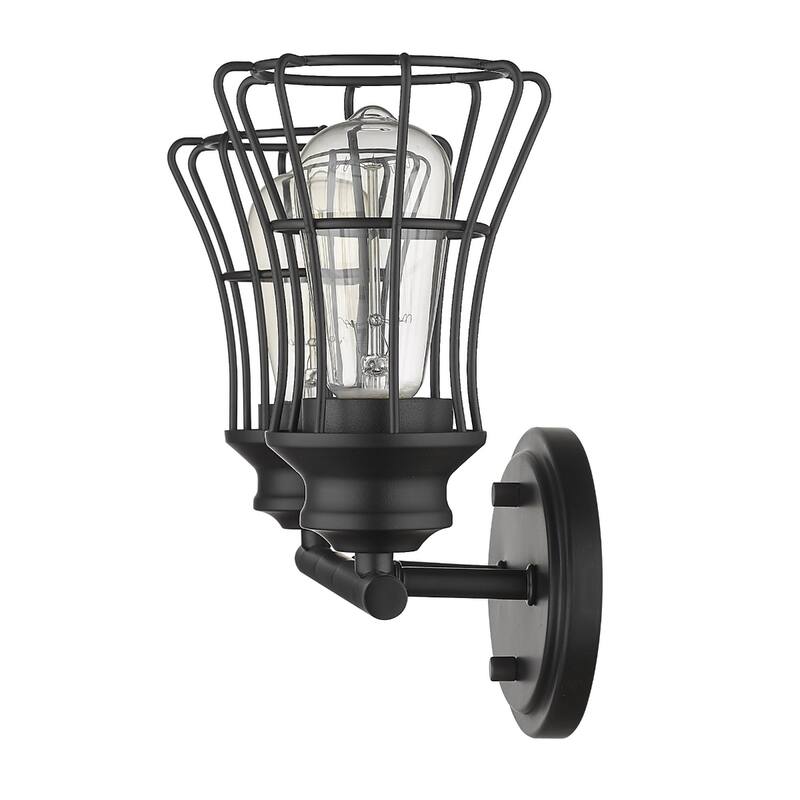 Matte Black 2-Light Vanity Wall Sconce with Cage Shade and Hardwired Fixture for Damp Areas for Bathroom or Hallway