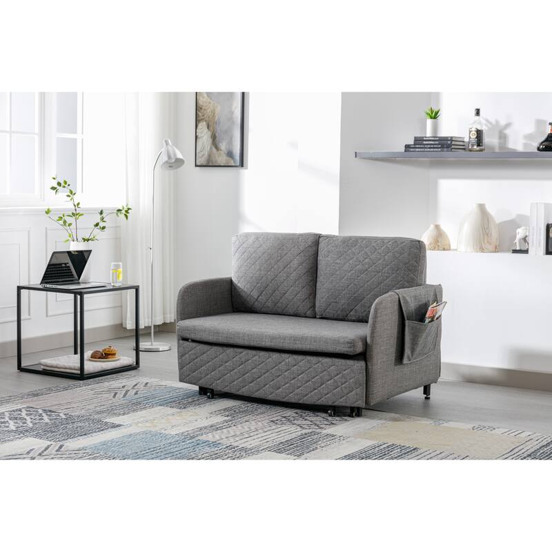 Modern Velvet Loveseat Couch with Pull Out Bed, Small Love Seat Sofa